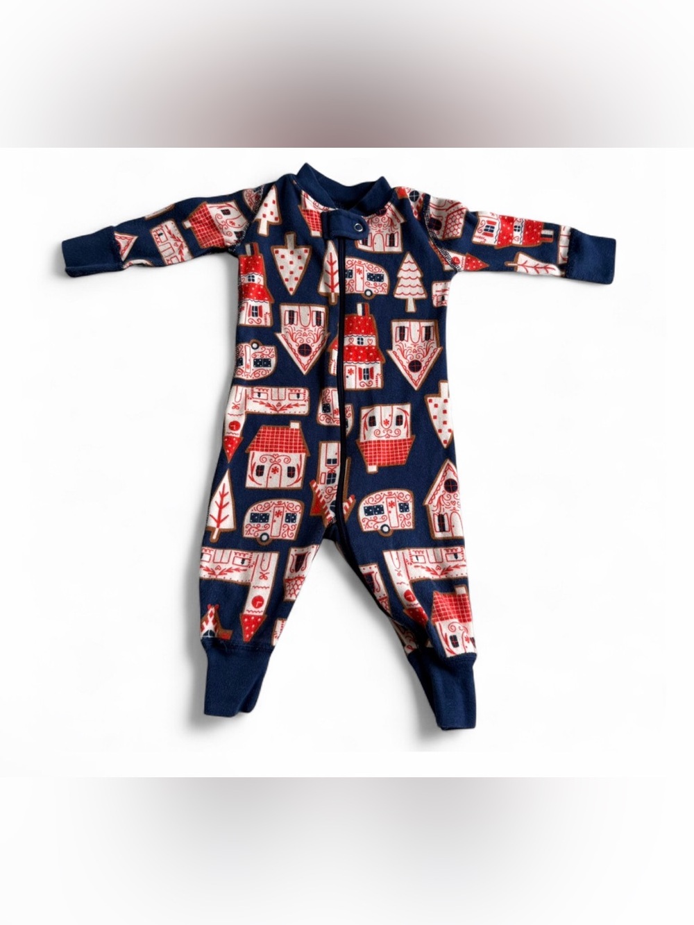 Hanna Andersson Baby Zip Sleeper Pajamas Gingerbread Village Print 3-6 Months
